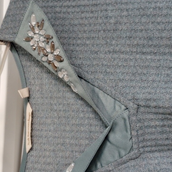 Soft Surroundings Womens Blouse Sz PM Blue Jewels Polo V Neck Waffle Knit Winter - Picture 4 of 10